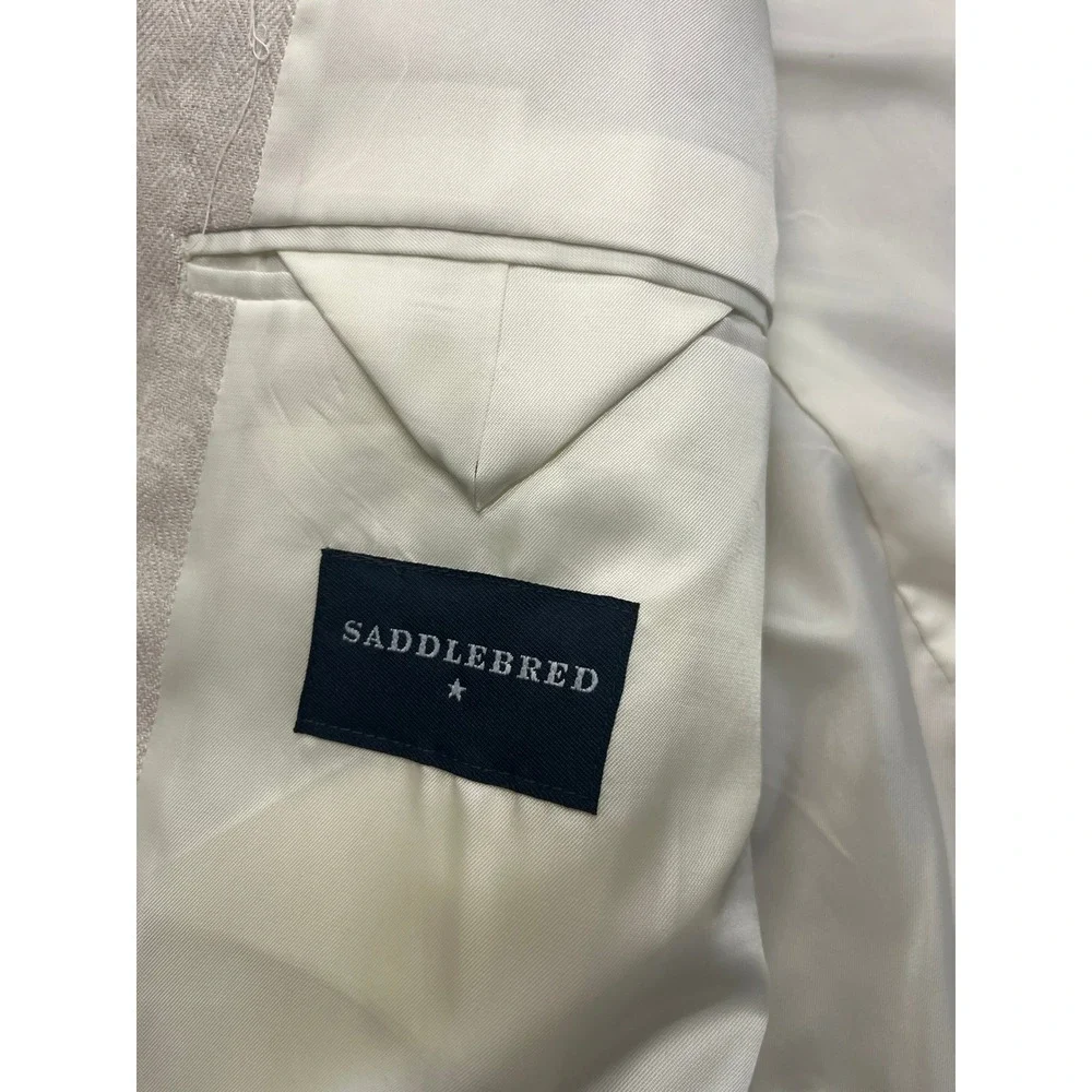 Saddlebred Mens 44R‎ Sport Coat Tan White Herringbone Linen Blend Blazer NWT